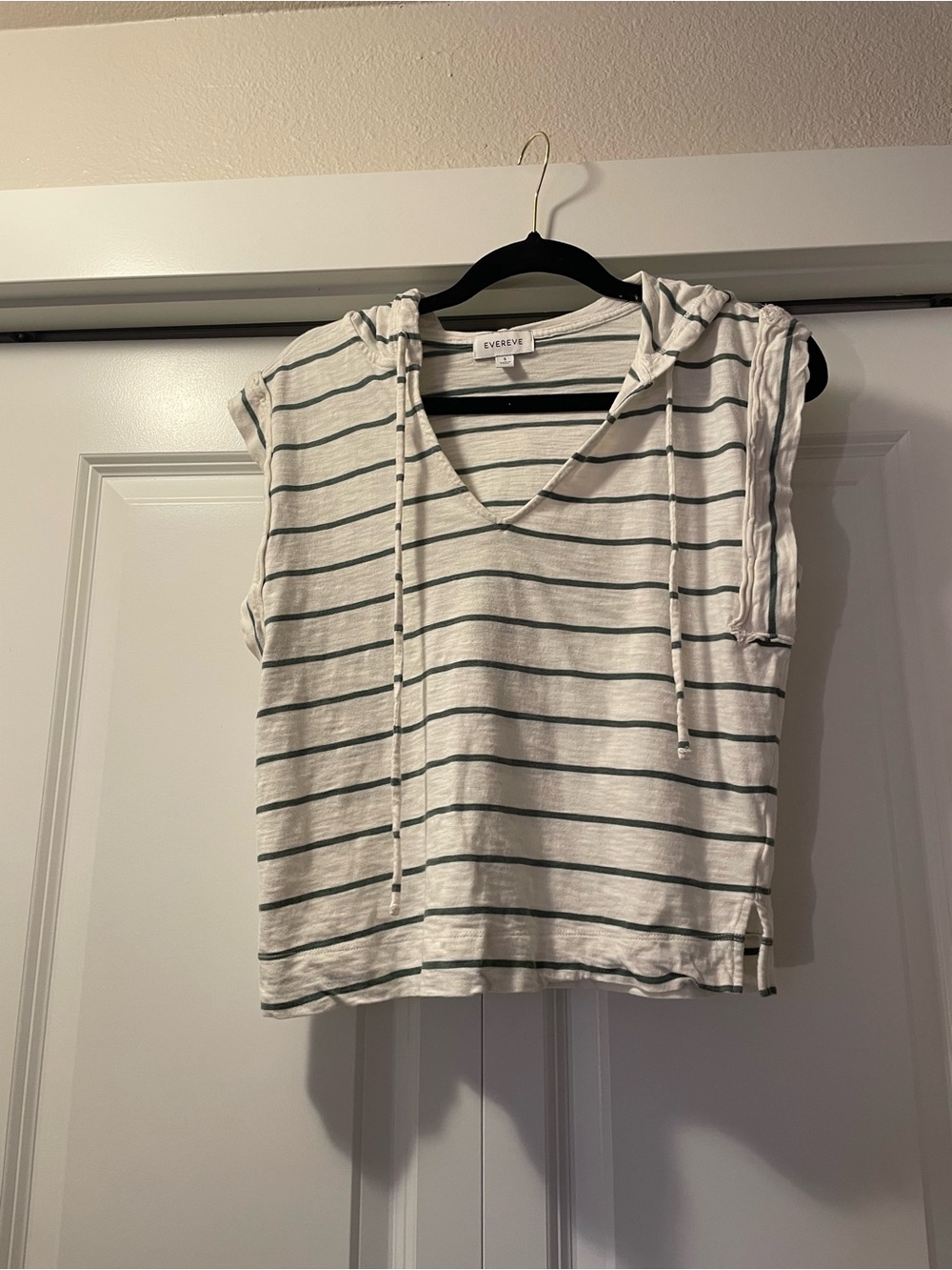 Evereve Striped Sleeveless Hooded Slub Knit Top Size Small